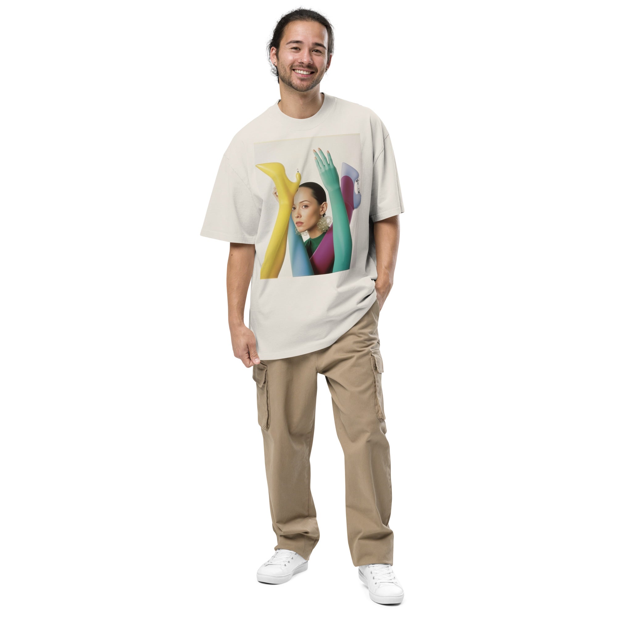 Printed Oversized T-Shirt Unisex Beige