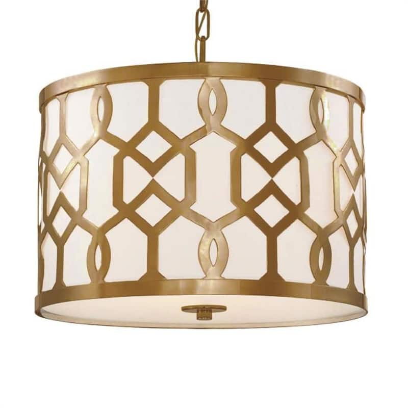 Jennings 3-Light Aged Brass Shaded Chandelier with Silk Shade