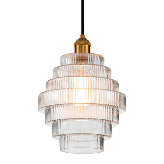 1-Light Antique Bronze Statement Pendant Light with Stripped Glass Shade