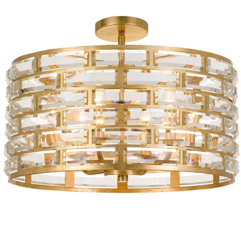 Meridian 20 in. 6-Light Antique Gold Semi-Flush Mount