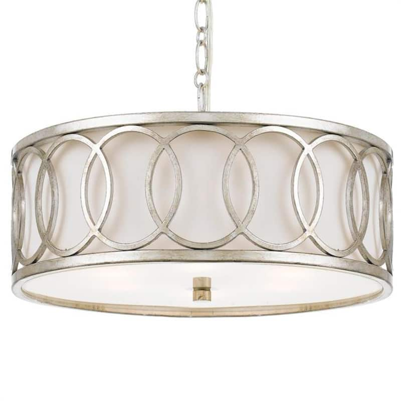 Graham 6-Light Antique Silver Shaded Chandelier with Silk Shade