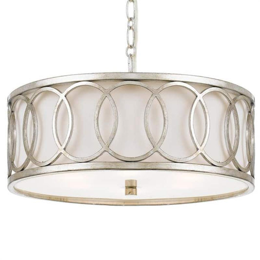 Graham 6-Light Antique Silver Shaded Chandelier with Silk Shade