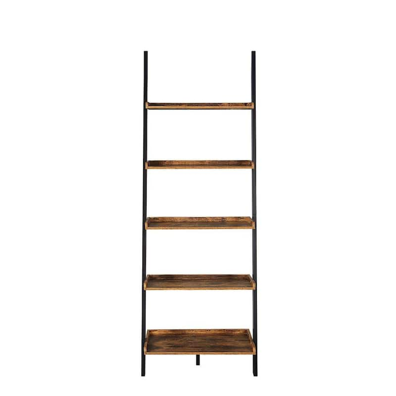 American Heritage 72 in. Barnwood/Black Wood 5-Shelf Ladder Bookcase