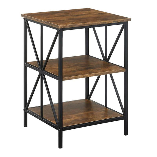 Tucson Starburst 15.75 in. Barnwood/Black Standard Square Particle Board Top End Table with Shelves