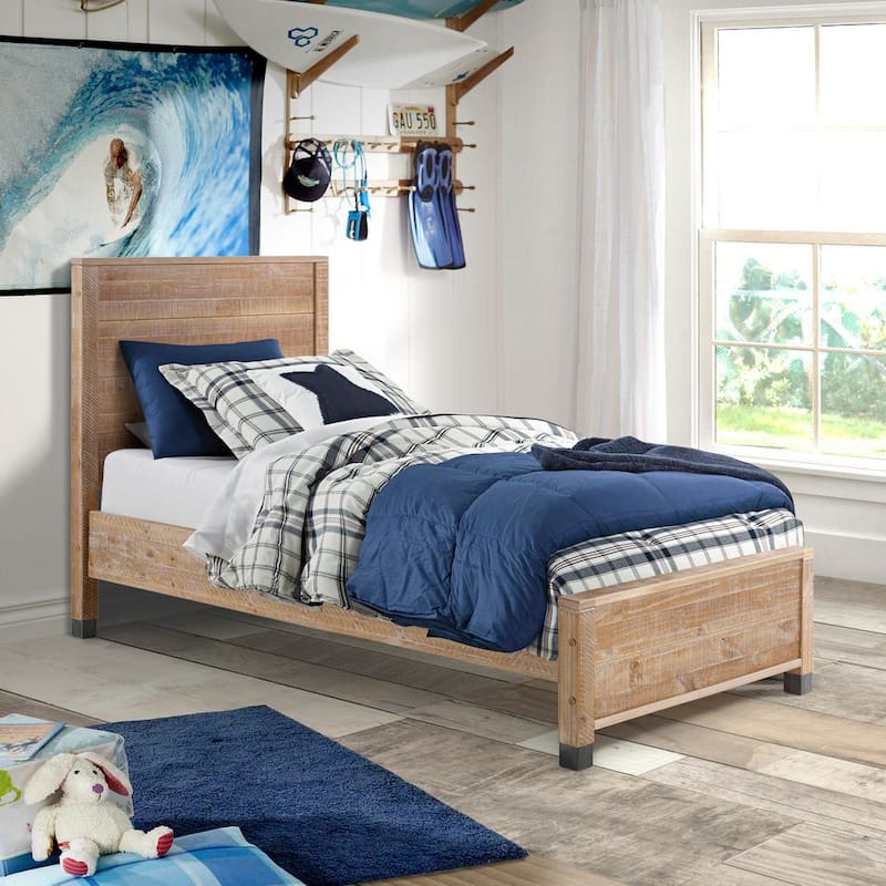 Baja Barnwood Twin Size Panel Headboard Platform Bed