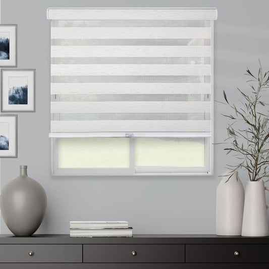 Basic Natural Cordless Cut-to-Width Light Filtering Dual Layer Zebra Roller Shade 42 in. W x 72 in. L