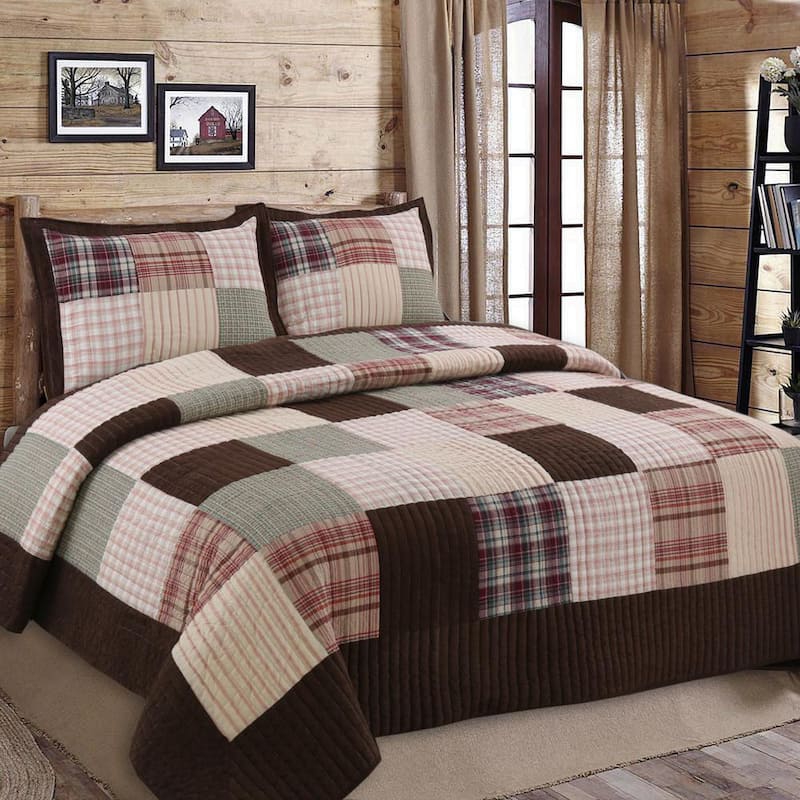 Brody 3-Piece Brown Patchwork Queen Quilt Set