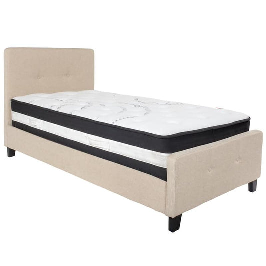 Beige Twin Platform Bed and Mattress Set