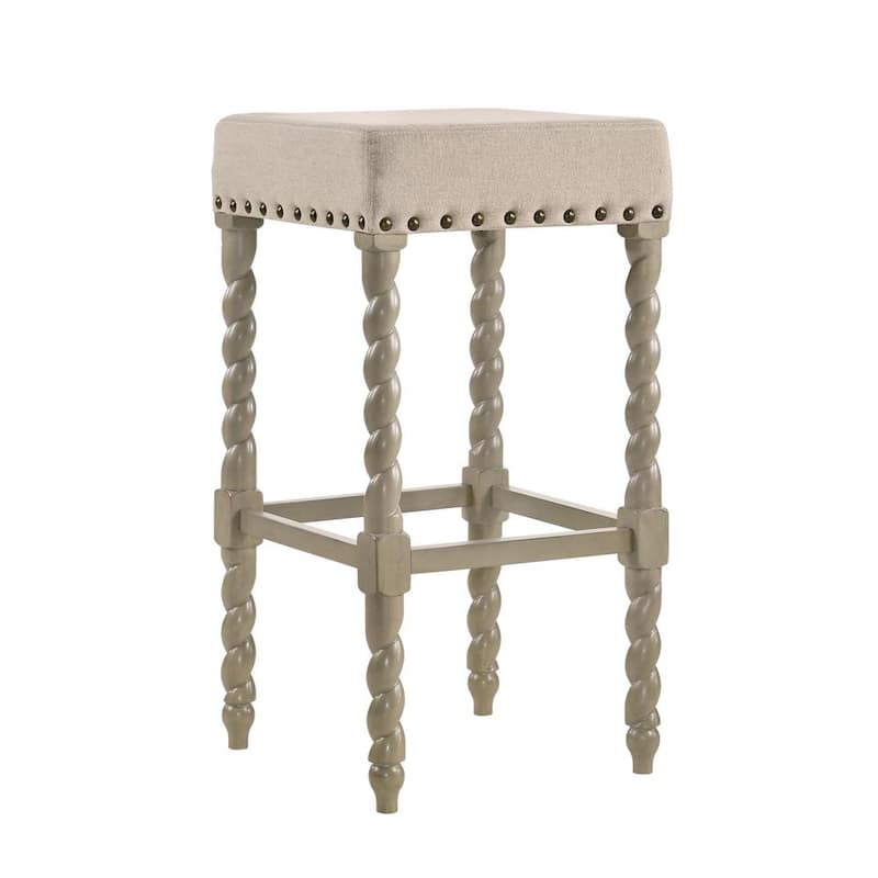 Remick 30 in. Weathered Gray Barley Twist Upholstered Stool