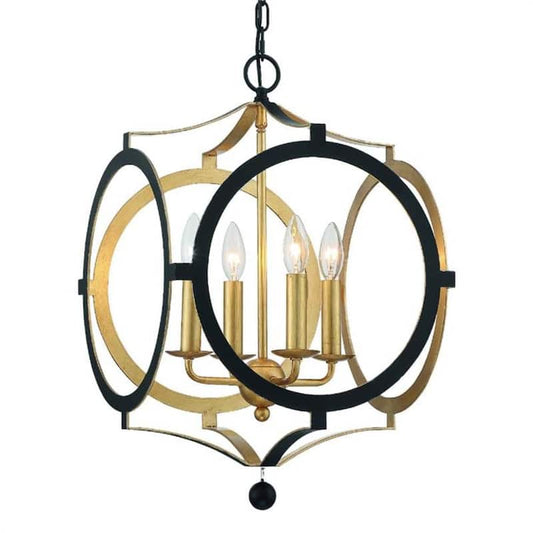 Odelle 4-Light Black + Antique Gold Cage Chandelier