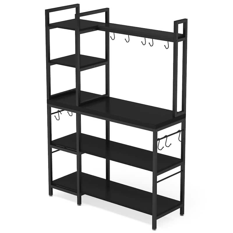 Keenyah Black 5-Tier Kitchen Bakers Racks with 10 S-Shaped Hooks 43.3 in. W x 15.7 in.D x 62.9 in.H