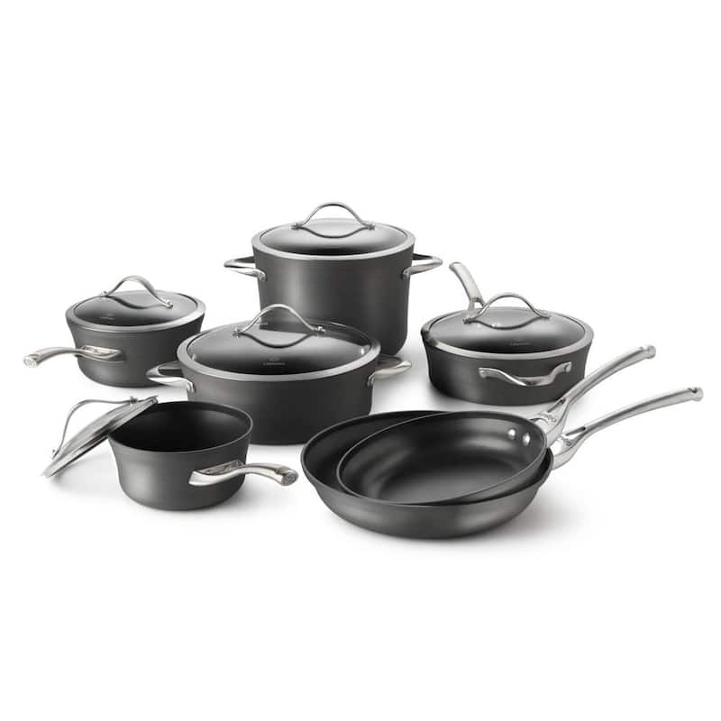 Contemporary 12-Piece Hard-Anodized Aluminum Nonstick Cookware Set in Black