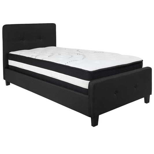 Black Twin Platform Bed and Mattress Set