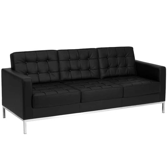 80 in. Black Faux Leather 3-Seater Bridgewater Sofa with Removable Cushions