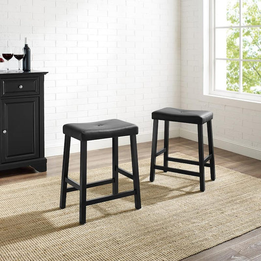 Crosley 24 in. Cherry Upholstered Saddle Seat Bar Stool With Black Cushions (Set Of Two)