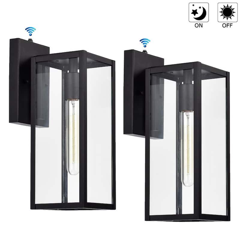 1-Light Matte Black Outdoor Wall Lantern Sconce with Sensor (Set of 2, 1-Pack)