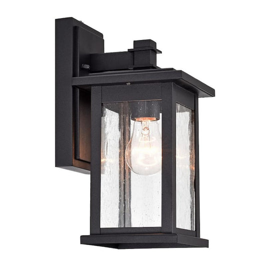 1-Light Matte Black Outdoor Wall Lantern Sconce with Dusk Sensor