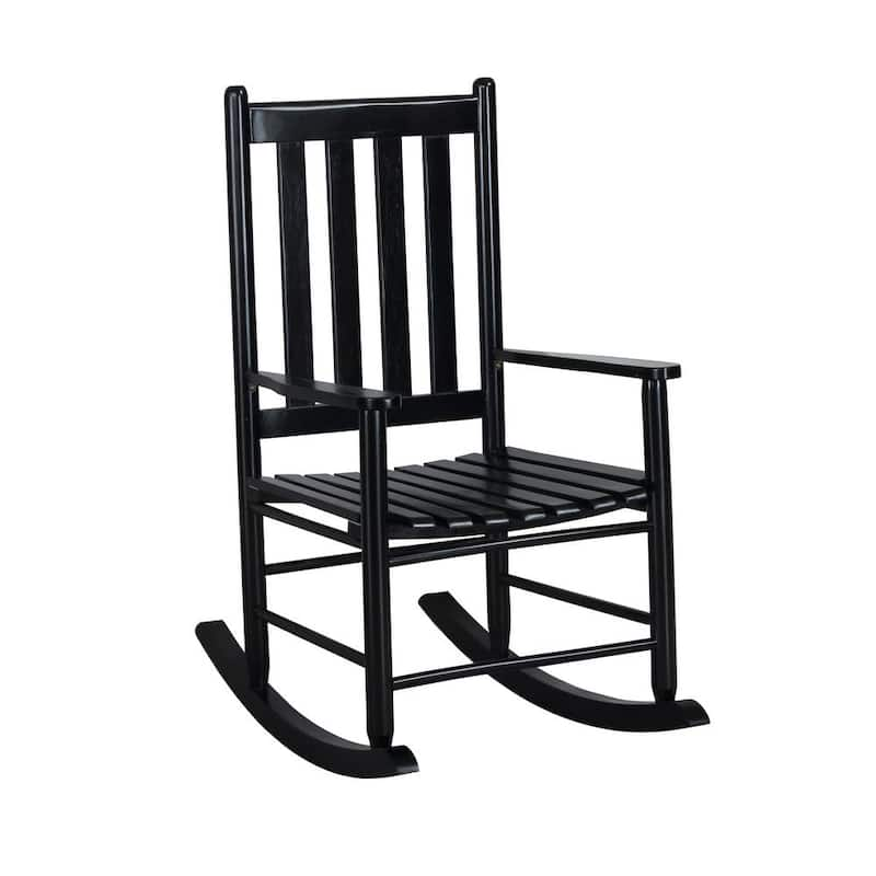 Black Wooden Slat Back Rocking Chair