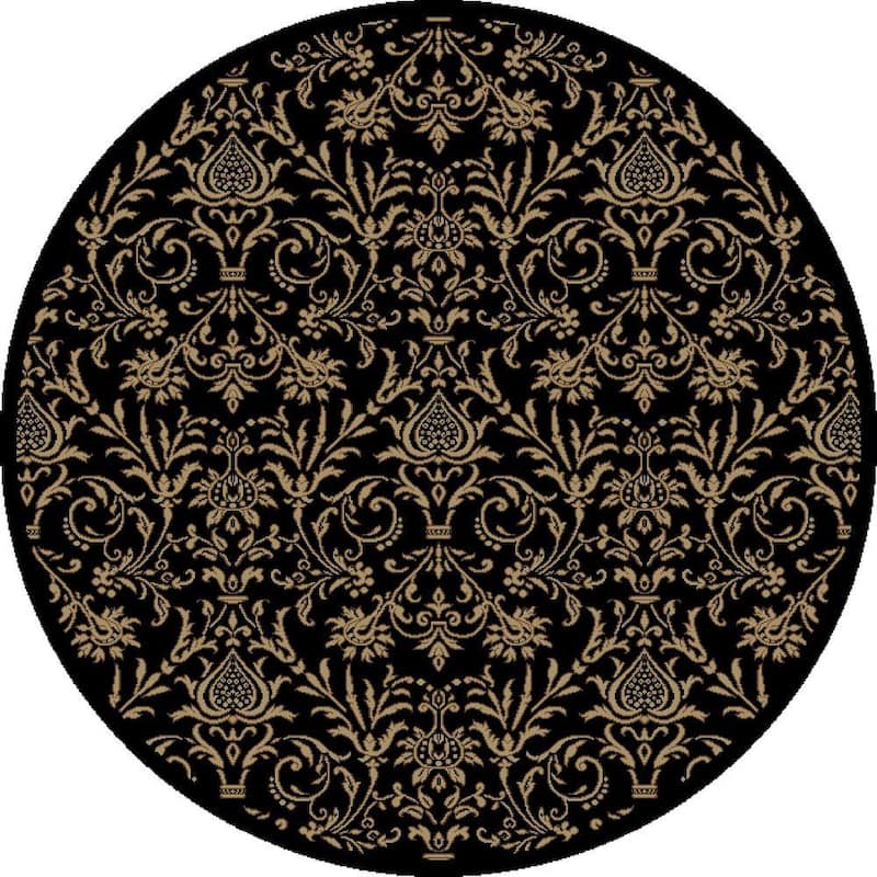 Jewel Damask Black 5 ft. Round Area Rug