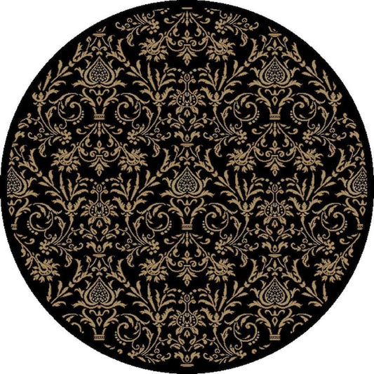 Jewel Damask Black 5 ft. Round Area Rug