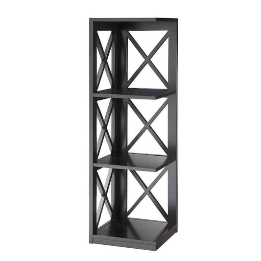 Oxford 38.5 in. Black Wood 3-Shelf Corner Bookcase