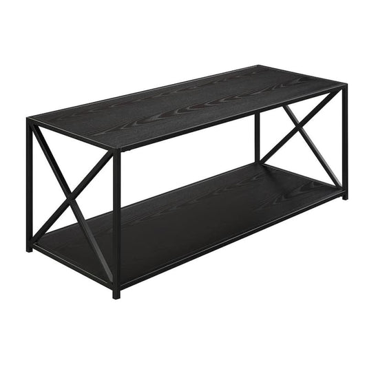 Tucson 42 in. Black Large Rectangle Wood Coffee Table with Shelf