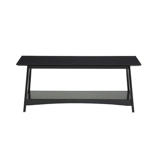 Alpine 44 in. Black Large Rectangle Wood Coffee Table with Shelf