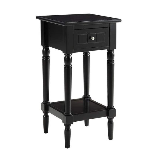 French Country 14 in. W x 28 in. H Black Square Wood Khloe End Table Drawer