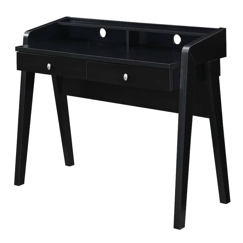 Newport 42 in. Rectangular Black MDF 2 Drawer Writing Desk with Shelf