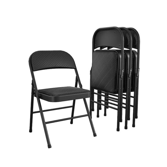 Fabric Padded Seat and Back Double Braced Black Folding Chair (4-Pack)