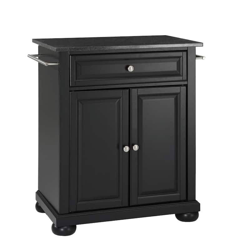 Alexandria Black Portable Kitchen Island with Granite Top