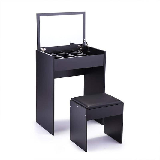 Black Dresser with Mirror, Storage and Stool Simple Makeup Table(H 43.6 x W 15.7 x D 23.6 )inch