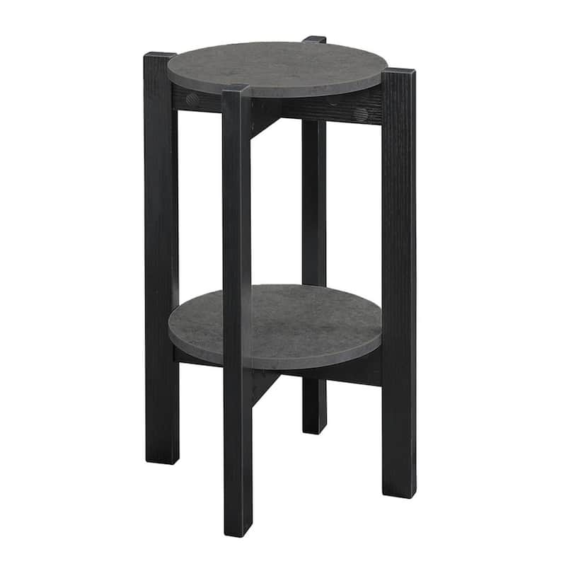 Newport Medium 23.5 in. H Black/Faux Cement 2-Tier Indoor Plant Stand