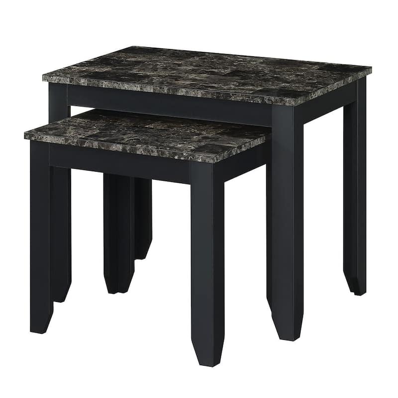 Baja 25 in. Black Faux Marble/Black Short Rectangle MDF Nesting Coffee Table with 2 Pieces