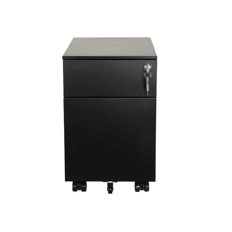 Black Mobile Metal File Cabinet with 2-Drawer and Lock, Fully Assembled