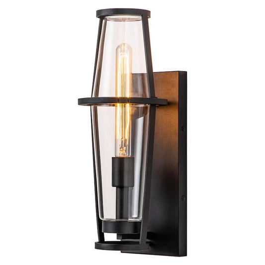 1-Light Black Hardwired Outdoor Wall Sconce with Clear Glass Shade