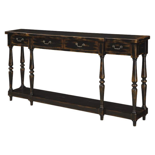 Apperson 72 in. Black/Brown Standard Rectangle Wood Console Table with 4-Drawers