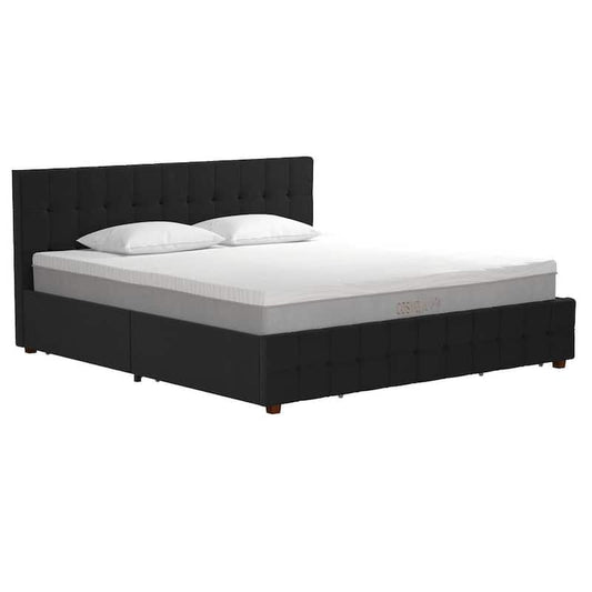 Elizabeth Black Velvet Upholstered King Size Bed with Storage