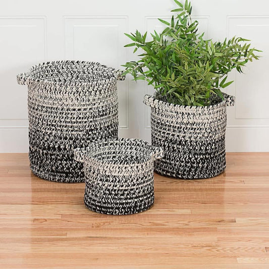 Monet Ombre 12 in. x 12 in. x 10 in. Black and White Round Polypropylene Braided Basket