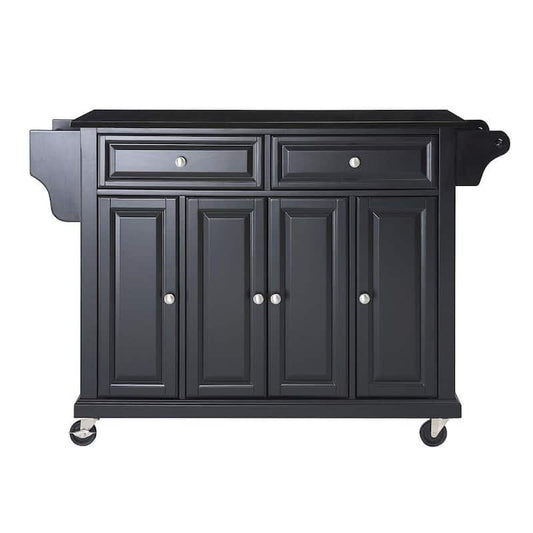 Full Size Black Kitchen Cart with Black Granite Top