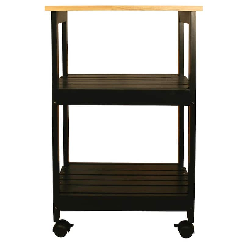 Black Kitchen Cart with Natural Wood Top