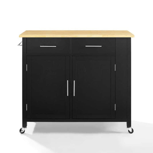 Savannah Black with Wood Top Full-Size Kitchen Island