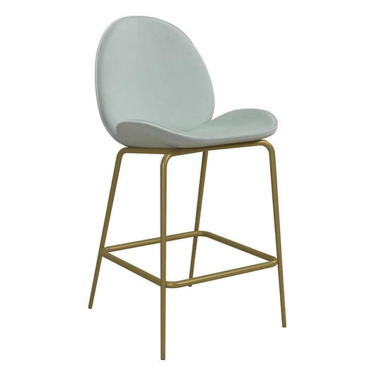 Astor Bleached Teal Velvet Upholstered Counter Stool with Brass Metal Leg