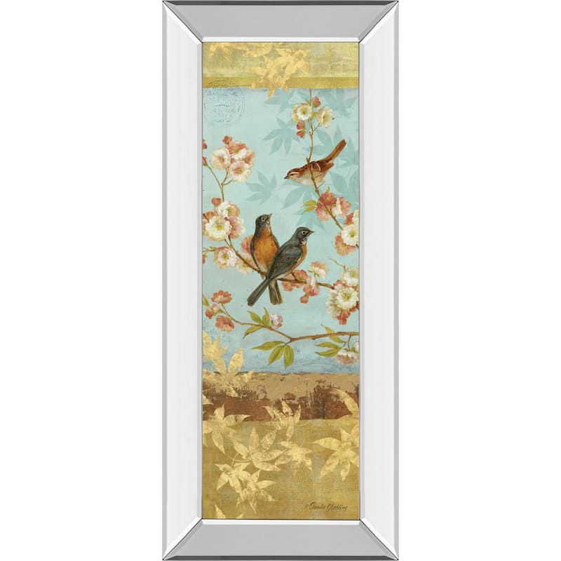 Robins and Blooms PanelBy Pamela Gladding Mirror Framed Print Wall Art 18 in. x 42 in.