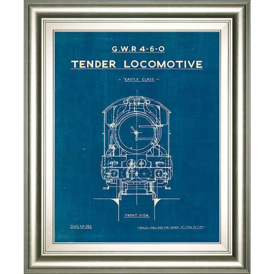 Locomotive Blueprint II By Wild Apple Portfolio Framed Typography Wall Art 26 in. x 22 in.