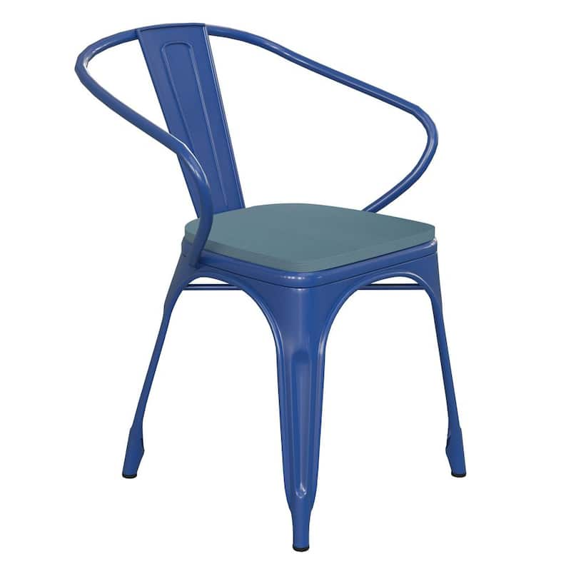 Blue Metal Outdoor Dining Chair in Blue