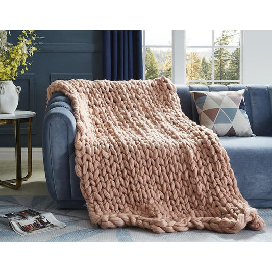 Berenice 50 in. x 70 in. Blush Throw Blanket Cozy 100% Polyester