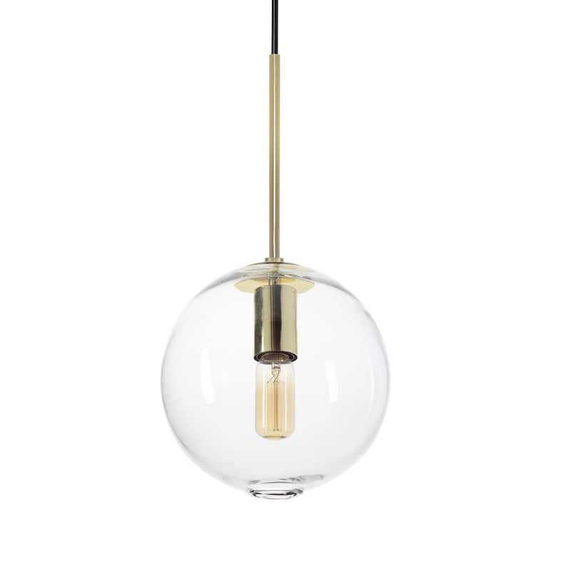 Zurich 8 in. W x 17 in. H 1-Light Brass Hand Blown Glass Pendant Light with Clear Glass Shade