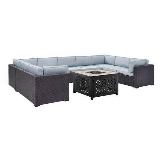 Bisayne Brown Outdoor Wicker Sectional Set with Mist Cushions (6-Piece)