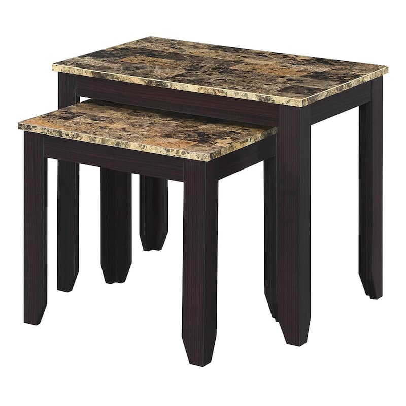 Baja 25 in. Brown Faux Marble/Espresso Short Rectangle MDF Nesting Coffee Table with 2 Pieces